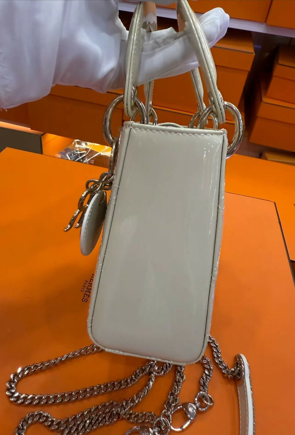 Christian Dior Beige Parent Leather small Lady Dior Bag