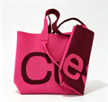 Letter Print Knitted Tote Bag, Large Capacity Shoulder Handbag, Hot Pink & Burgundy