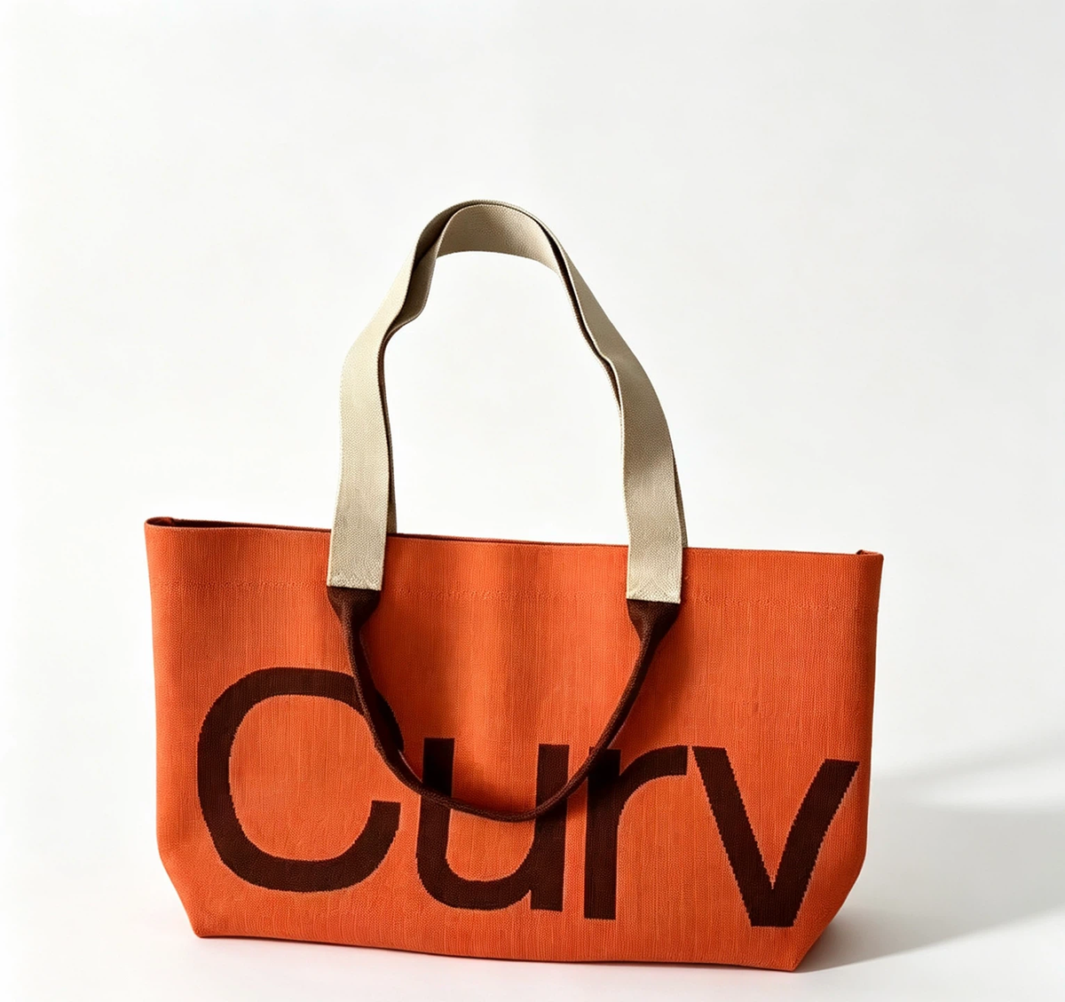 Curv Oversized Letter Knitted Tote Bag, Large Capacity Shoulder Handbag for Commute, Orange with Dark Brown
